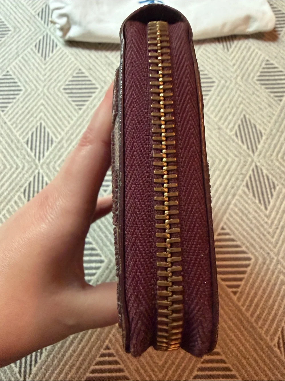 Louis Vuitton Damier Ebene Sequin Zip Around Wallet in Brown and Red